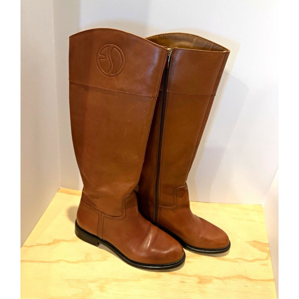 Franco Sarto Women’s 8 W Brown Leather Knee High Riding Boots Wide Calf Zip